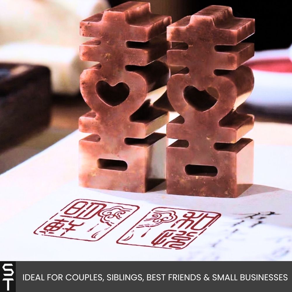 Custom-made Couple Seals Set for Happiness & Love with Red Ink