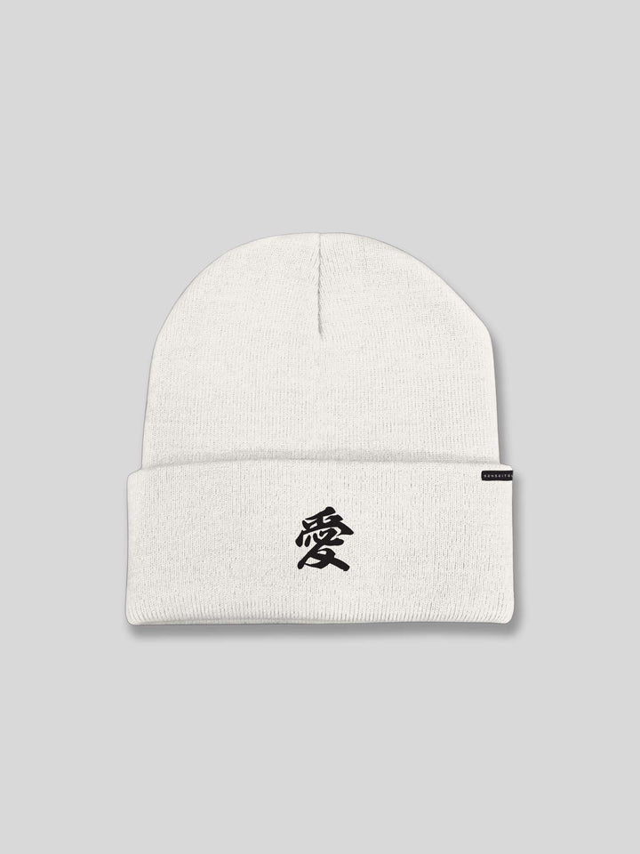 Love "愛" Kanji Embroidered Beanie - White